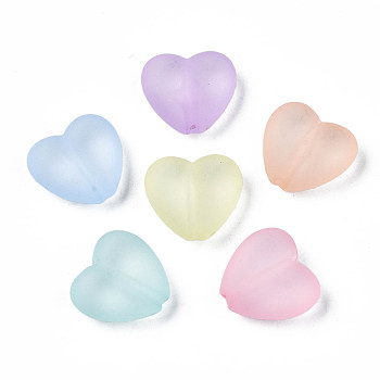 Transparent Acrylic Beads, Frosted, Heart, Mixed Color, 16.5x18x8mm, Hole: 1.6mm, about 350pcs/500g