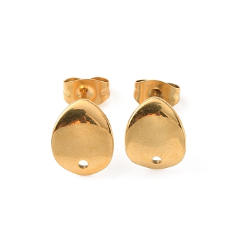 304 Stainless Steel Stud Earring Findings, Teardrop, Golden, 11x8mm, Hole: 1.2mm, Pin: 0.7mm
