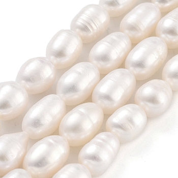 Natural Cultured Freshwater Pearl Beads Strands, Rice, Grade 2A, White, 7~8mm, Hole: 0.6mm, about 21~22pcs/strand, 6.89''~7.09''(17.5~18cm)