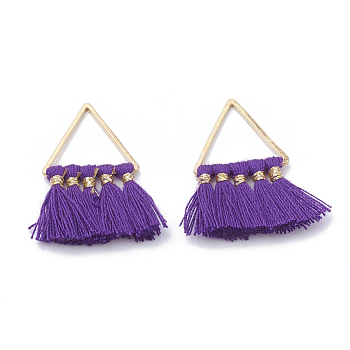 Polycotton(Polyester Cotton) Tassel Pendant Decorations, with Brass Findings, Golden, Blue Violet, 27~31x21~25x2~3mm, Hole: 12x13mm