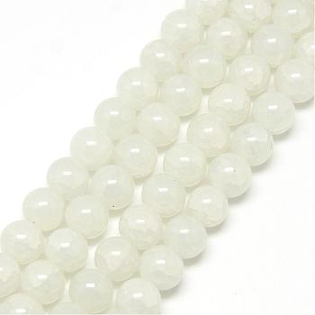 Baking Painted Crackle Glass Bead Strands, Round, Creamy White, 8mm, Hole: 1.3~1.6mm, about 100pcs/strand, 31.4 inch