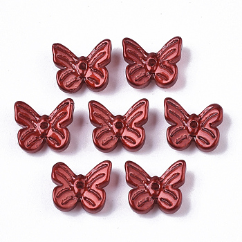 Spray Painted Glass Charms, Butterfly, Dark Red, 7x11x3mm, Hole: 1.2mm