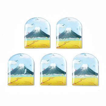 Transparent Printed Acrylic Pendants, Half Oval with Hill, Colorful, 34x26x3mm, Hole: 1.2mm