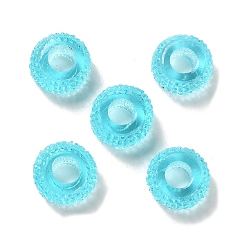 Transparent Resin European Beads, Large Hole Beads, Textured Rondelle, Cyan, 12x6.5mm, Hole: 5mm