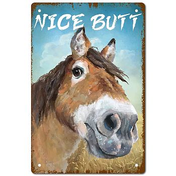 Tinplate Sign Poster, Vertical, for Home Wall Decoration, Rectangle with Word Nice Butt, Donkey Pattern, 300x200x0.5mm