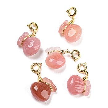 Natural Yan Yuan Agate Pendant Decorations, with Rack Plating Brass Spring Ring Clasps, Long-Lasting Plated, Money Bag, 21mm