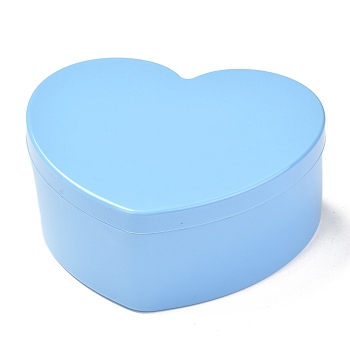 Heart Plastic Jewelry Boxes, Double Layer with Cover and Mirror, Light Sky Blue, 12.2x13.3x5.55cm, 4 compartments/box