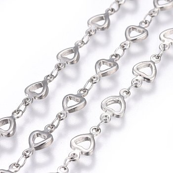 304 Stainless Steel Link Chains, Soldered, Heart, Stainless Steel Color, 10x5~5.5x1.5mm