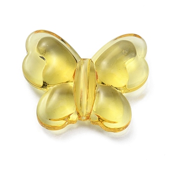 Glass Beads, Butterfly, Yellow, 27.5x33x7mm, Hole: 1.2mm