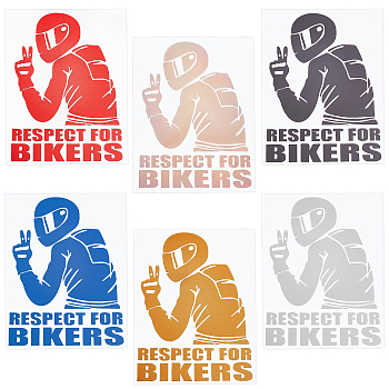 6Sheets 6 Colors Waterproof PET Plastic Reflective Stickers, Motorcycle & Bicycle Decoration, Man & Word Respect For Bikers, Mixed Color, 150x110mm, 1sheet/color
