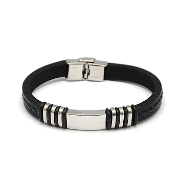 Unisex Casual Style Leather Cord Bracelets, with Stainless Steel Findings and Watch Band Clasps, Stainless Steel Color, 220x9x4mm