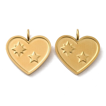 Ion Plating(IP) 316L Surgical Stainless Steel Pendants, Heart with Star Charm, Real 18K Gold Plated, 15.5x15x4mm, Hole: 2.8mm