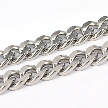201 Stainless Steel Cuban Link Chains, Chunky Curb Chains, Unwelded, Faceted, Stainless Steel Color, 4mm, Link: 18x15x4mm