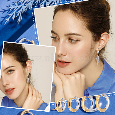 4 Pairs 4 Size Two Tone 304 Stainless Steel Hinged Hoop Earrings for Women(EJEW-UN0002-20)-6