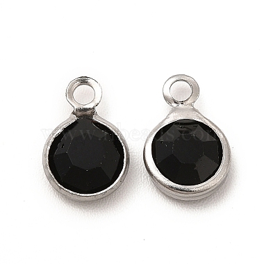 Real 18K Gold Plated Black Flat Round Stainless Steel+Glass Charms