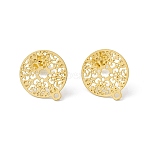 304 Stainless Steel Stud Earrings Finding, Hollow Flat Round, with Horizontal Loop, Golden, 16x14mm, Hole: 1.2mm, Pin: 0.85mm(STAS-C061-01G)