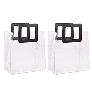 PVC Laser Transparent Bag, Tote Bag, with PU Leather Handles, for Gift or Present Packaging, Rectangle, Black, Finished Product: 32x25x15cm(ABAG-SZ0001-05B-04)
