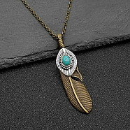 Stainless Steel Pendant Necklaces, Feather, Antique Bronze, 23.62 inch(60cm)(QC2875-2)