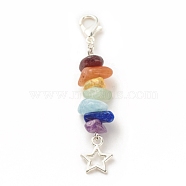Chakra Theme Natural Gemstone Pendant Decorations, with Alloy Lobster Claw Clasps, Tibetan Style Star Pendant, 5.85cm(HJEW-JM00645-03)