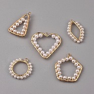 ABS Plastic Imitation Pearl Pendants, with Real 18K Gold Plated Brass Open Back Bezel Pendants, Ring, Heart, Rhombus, Triangle, Pentagon, Seashell Color, 5.4x5.3x2cm, 5pcs/box(KK-X0093-03G)