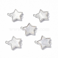 Brass Connector Charms, with Freshwater Shell, Nickel Free, Star Links, Platinum, 14.5x17x2.6mm, Hole: 1.2mm(KK-R134-041P)