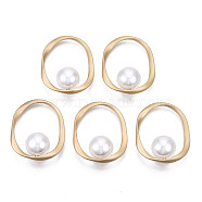 Alloy Pendants, with ABS Plastic Imitation Pearl, Cadmium Free & Nickel Free & Lead Free, Oval, Matte Gold Color, 32.5x26x12mm, Bead: 12mm(PALLOY-S125-060MG-NR)