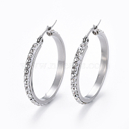 304 Stainless Steel Hoop Earrings, with Polymer Clay Rhinestone, Crystal, Stainless Steel Color, 32x32x3mm, Pin: 0.7x1mm(EJEW-L232-036B-P)