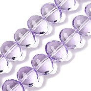 Transparent Electroplate Glass Beads Strands, Oval, Lilac, 14.5x11x10~10.5mm, Hole: 1.2mm, about 54~55pcs/strand, 24.17~24.41 inch(61.4~62cm)(EGLA-N012-06B)