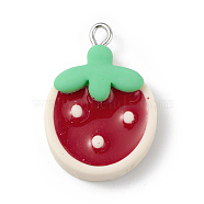 Opaque Resin Pendants, Fruit Charms, with Platinum Tone Iron Loops, Strawberry, Fruit, 27.5x19x7mm, Hole: 2mm(RESI-D064-03P-11)