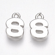 Brass Charms, Letter, Nickel Free, Real Platinum Plated, Letter.S, 8.5x5.5x1.5mm, Hole: 0.8mm(KK-S350-167S-P)