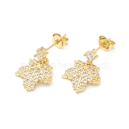 Clear Cubic Zirconia Maple Leaf Dangle Stud Earrings, Brass Jewelry for Women, Cadmium Free & Nickel Free & Lead Free, Real 18K Gold Plated & Gunmetal, 18mm, Pin: 0.6mm(EJEW-P196-11G)