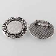 Vintage Alloy Brooch Cabochon Bezel Settings, Cadmium Free & Lead Free, with Iron Pin Back Bar Findings, Antique Silver, Flat Round Tray: 20mm, 31x2mm, Pin: 0.8mm(PALLOY-O038-32AS)