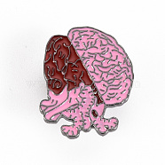 Alloy Enamel Brooches, Enamel Pins, with Brass Butterfly Clutches, Cerebrum, Cadmium Free & Nickel Free & Lead Free, Gunmetal, Hot Pink, 28.5x22mm, Pin: 1mm(JEWB-S011-115-NR)