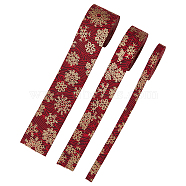 6M 3 Styles Christmas Double Face Printed Polyester Ribbons, Garment Accessories, Hot Stamping Snowflake Pattern, Dark Red, 3/8~1-5/ inch(10~40mm), 2m/style(OCOR-FH0001-26A)