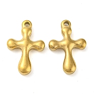 Ion Plating(IP) 304 Stainless Steel Pendants, Cross Charm, Real 18K Gold Plated, 21.5x14.5x4mm, Hole: 2mm(STAS-P341-16F-G)