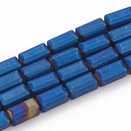 Electroplate Non-magnetic Synthetic Hematite Beads Strands, Matte Style, Cuboid, Blue Plated, 8x4x4mm, Hole: 1mm, about 50pcs/strand, 15.74 inch(G-N0322-12B)