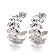 304 Stainless Steel Stud Earrings for Women, Leaf, Stainless Steel Color, 20x23x10mm, Pin: 0.7mm(STAS-A057-13P)