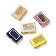 Rack Plating Brass Rectangle Beads, with Glass and Enamel, Real 18K Gold Plated, Long-Lasting Plated, Cadmium Free & Nickel Free & Lead Free, Mixed Color, 12x8.5x5mm, Hole: 1.2mm and 4x1.2mm(KK-C007-14G)