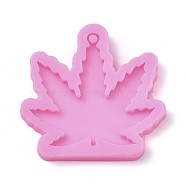 Pot Leaf DIY Pendant Food Grade Silicone Molds, Resin Casting Moulds, For UV Resin, Epoxy Resin Jewelry Making, Pearl Pink, 80x82x10mm, Hole: 5mm, Inner Size: 68x71mm(DIY-TAC0005-26)