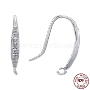 Rhodium Plated 925 Sterling Silver Earring Hooks, with 925 Stamp, with Cubic Zirconia, Platinum, 15x2.5x1.5mm, Hole: 1mm, 20 Gauge, Pin: 0.8mm(STER-K168-096P)