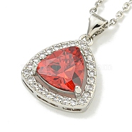 304 Stainless Steel Cable Chain Necklaces, Brass Cubic Zirconia Red & Clear Triangle Pendant Necklaces, Platinum & Stainless Steel Color, 17.83 inch(45.3cm)(NJEW-H040-17P)