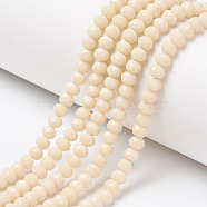 Opaque Solid Color Glass Beads Strands, Faceted, Rondelle, Antique White, 6x5mm, Hole: 1mm, about 85~88pcs/strand, 16.1~16.5 inch(41~42cm)(EGLA-A034-P6mm-D05)