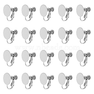 20Pcs 316 Stainless Steel Clip-on Earring Findings, Earring Settings, Flat Round, Stainless Steel Color, 17.5x14x12mm, Tray: 12mm(STAS-UN0053-54)