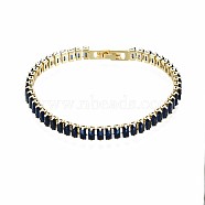 Cubic Zirconia Classic Tennis Bracelet, Real 18K Gold Plated Brass Cubic Zirconia Link Chain Bracelet for Women, Nickel Free, Marine Blue, 7-1/8 inch~7-1/2 inch(18~19cm)(ZIRC-S067-073C-NF)