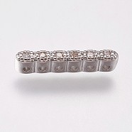 Brass Micro Pave Cubic Zirconia Spacer Bars, Clear, Platinum, 15.5x2.5x3mm, Hole: 1mm(KK-I614-038B-P)