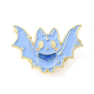 Halloween Bat Alloy Enamel Pin, Brooch for Backpack Clothes, Light Blue, 21x30.5x2mm(JEWB-B006-13)