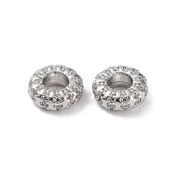 Rack Plating Brass Micro Pave Cubic Zirconia Beads, Cadmium Free & Lead Free, Long-Lasting Plated, Ring, Platinum, 7.5x3mm, Hole: 3mm(KK-H451-13P)