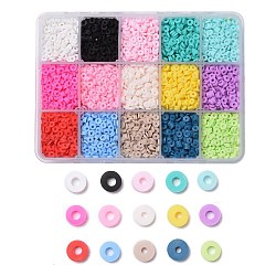 150G 15 Colors Handmade Polymer Clay Beads, Heishi Beads, for DIY Jewelry Crafts Supplies, Disc/Flat Round, Mixed Color, 4x1mm, Hole: 1mm, 10g/color(CLAY-JP0001-14-4mm)