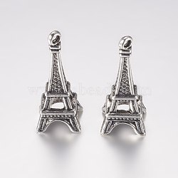 Alloy Pendant, Eiffel Tower, Antique Silver, 26x13x13mm, Hole: 1mm(PALLOY-E446-18AS)