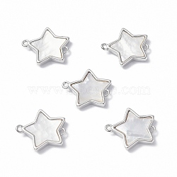 Brass Connector Charms, with Freshwater Shell, Nickel Free, Star Links, Platinum, 14.5x17x2.6mm, Hole: 1.2mm(KK-R134-041P)